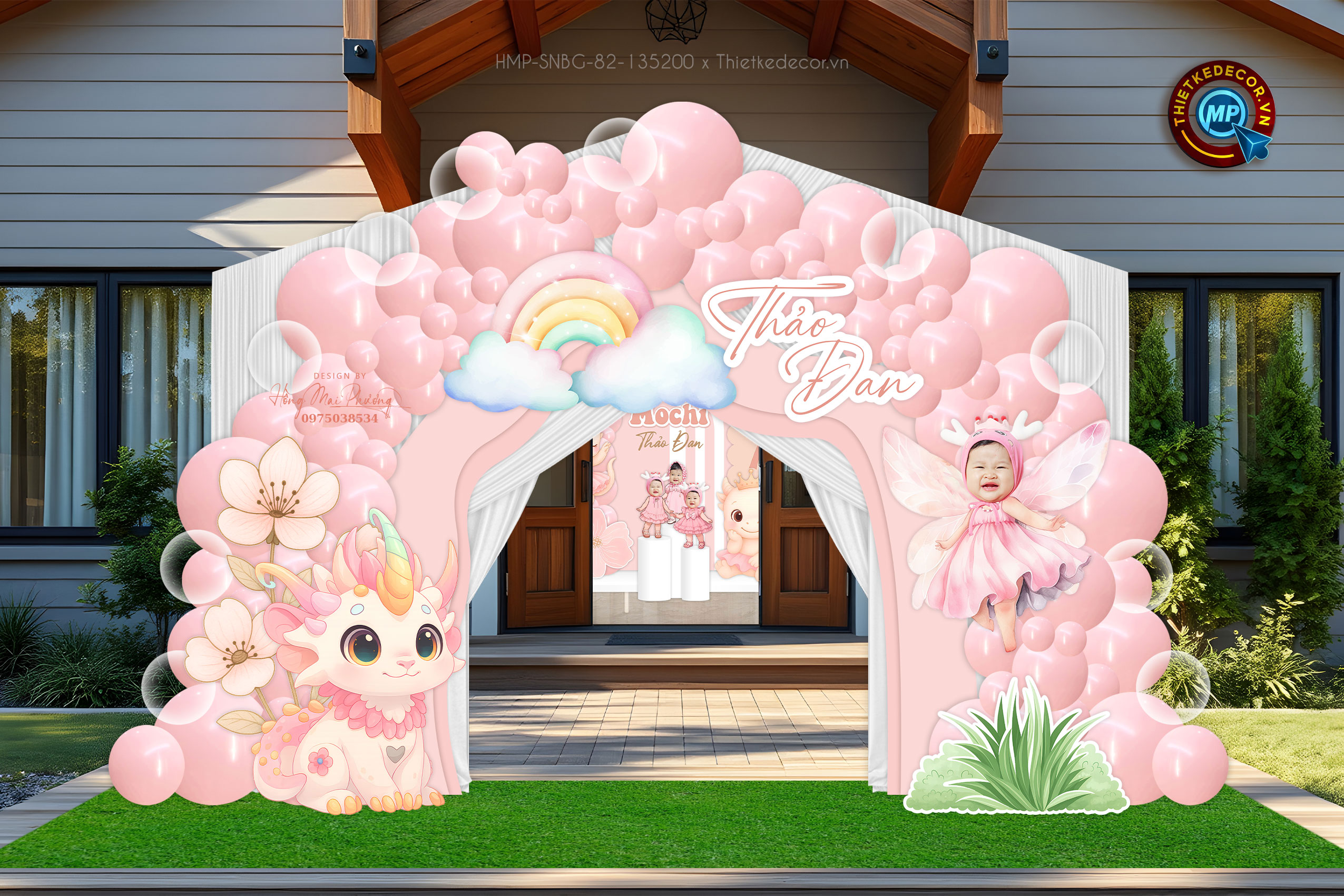 File thiết kế Cổng sinh nhật bé gái tone hồng dễ thương đáng yêu cute sang trọng.